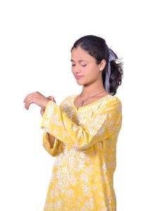 Yellow Mal Cotton Chikankari Kurta