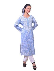 Blue Mal Cotton Chikankari Kurta