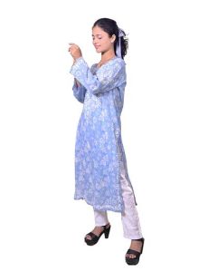Blue Mal Cotton Chikankari Kurta