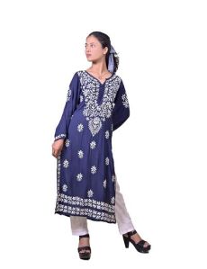Navy Blue Modal Cotton Chikankari Kurta