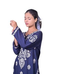 Navy Blue Modal Cotton Chikankari Kurta