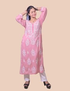 Pink Modal Cotton Chikankari Kurta