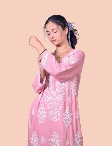 Pink Modal Cotton Chikankari Kurta