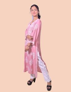 Pink Modal Cotton Chikankari Kurta