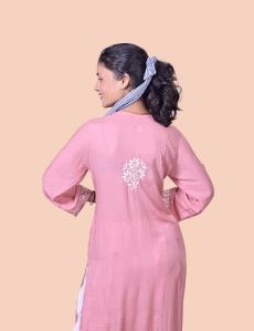 Pink Modal Cotton Chikankari Kurta