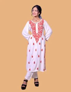 White Rayon Cotton Chikankari Kurta