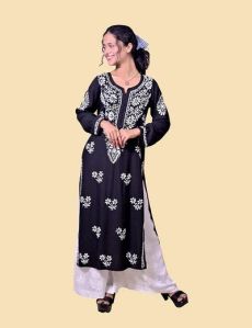 Black Modal Cotton Chikankari Kurta