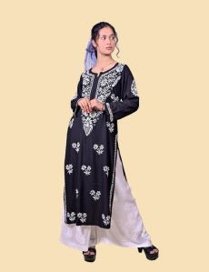 Black Modal Cotton Chikankari Kurta