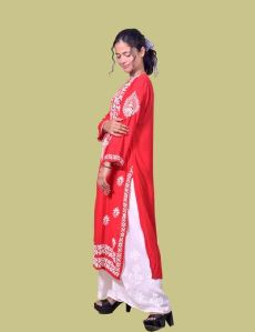 Red Modal Cotton Chikankari Kurta
