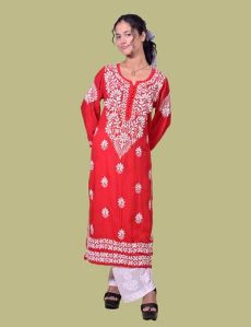 Red Modal Cotton Chikankari Kurta