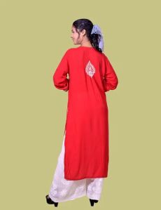 Red Modal Cotton Chikankari Kurta