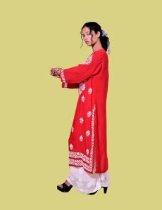 Red Modal Cotton Chikankari Kurta