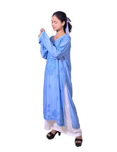 Blue Dual Shade Muslin Chikankari Kurta