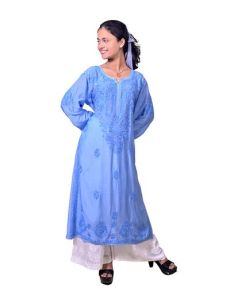 Blue Dual Shade Muslin Chikankari Kurta