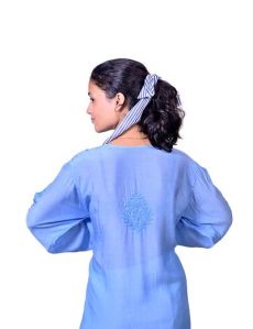 Blue Dual Shade Muslin Chikankari Kurta