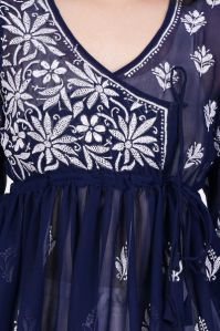 Navy Blue Georgette Chikankari Short Kurti