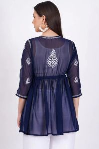 Navy Blue Georgette Chikankari Short Kurti