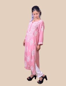 Pink Modal Cotton Chikankari Kurta