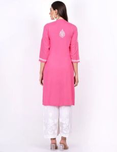 Pink Rayon Chikankari Kurti