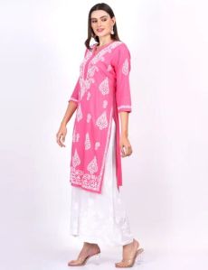 Pink Rayon Chikankari Kurti