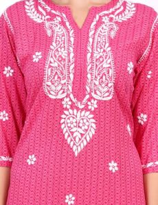 Pink Rayon Chikankari Suit Set