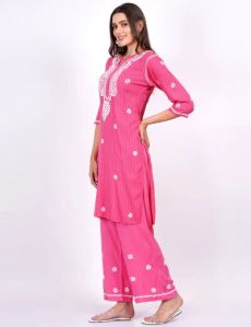 Pink Rayon Chikankari Suit Set