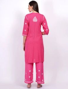 Pink Rayon Chikankari Suit Set