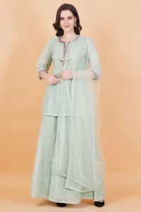 Pista Green Georgette Sharara Suit