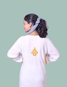 White Yellow Thread Rayon Cotton Chikankari Kurta