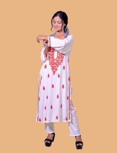 White Rayon Cotton Chikankari Kurta
