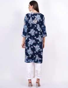 Navy Blue Printed Kurti Plazo Suit Set