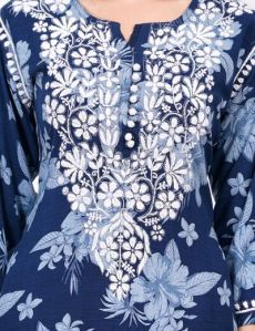 Navy Blue Printed Kurti Plazo Suit Set