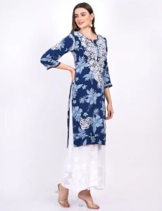 Navy Blue Printed Kurti Plazo Suit Set