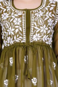 Green Georgette Chikankari Short Kurti