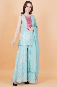 Sky Blue Georgette Sharara Suit