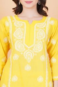 Yellow Slub Cotton Chikankari Suit Set