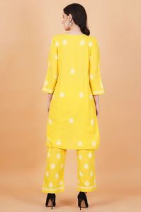 Yellow Slub Cotton Chikankari Suit Set