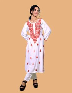 White Rayon Cotton Chikankari Kurta