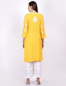 Yellow Rayon Chikankari Kurti