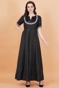 Black Full Length Kalidar Dress