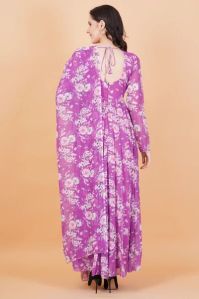 Purple Floral Printed Georgette Dress
