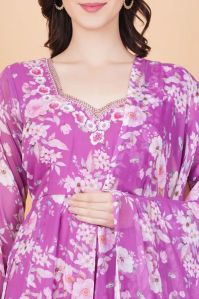 Purple Floral Printed Georgette Dress