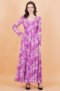 Purple Floral Printed Georgette Dress