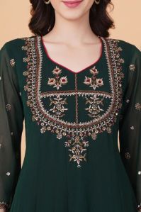 Dark Green Zardosi Hand Work Full Length Dress