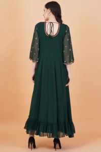 Dark Green Zardosi Hand Work Full Length Dress