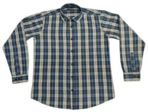 Dark Gray & Blue Mens Cotton Check Shirt