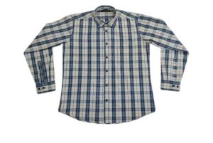 Light Gray & Blue Mens Cotton Check Shirt