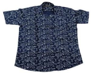 Mens Blue Printed Half Sleeve Viscose Shirt