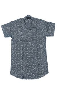 Mens Grey Printed Casual Viscose Shirt