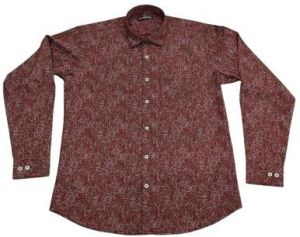 Mens Maroon Satin Printed Shirt